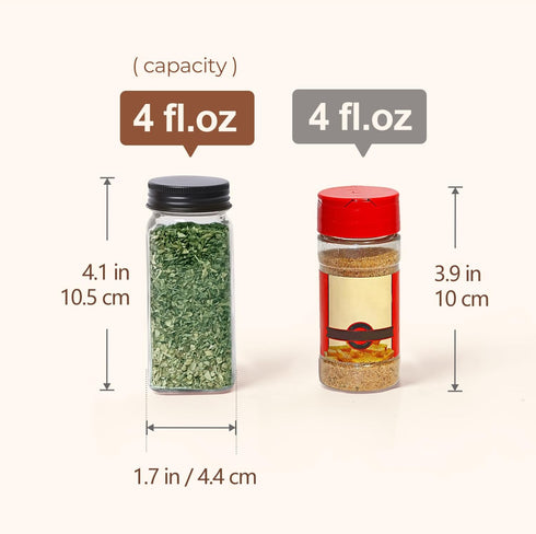 24Pcs 4oz, 93 ComSaf Glass Spice Jars with Label, Labels, a Metal Funnel, Extra Shaker Lids, Empty Spice Containers