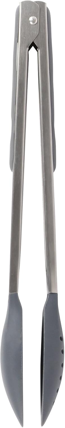 Dexas Spoon & Strain Tongs, 12", Gravity Open & Close Operation, Gray