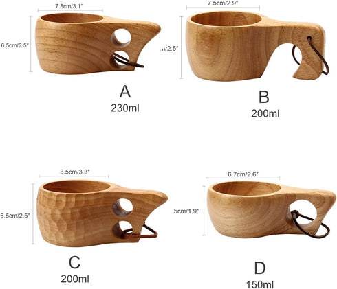 Nordic Style Wooden Cup, Handmade Natural Portable Wood Mug for Camping, Drinking Coffee, Tea, and Milk