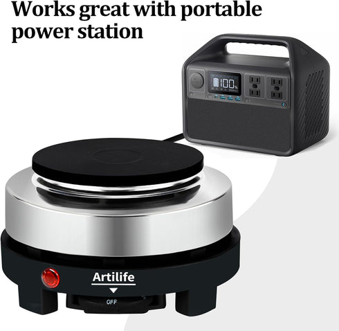 Artilife 500W Small Hot Plate, Mini Electric Portable Stove, Perfect Size for Moka Pot, 110V