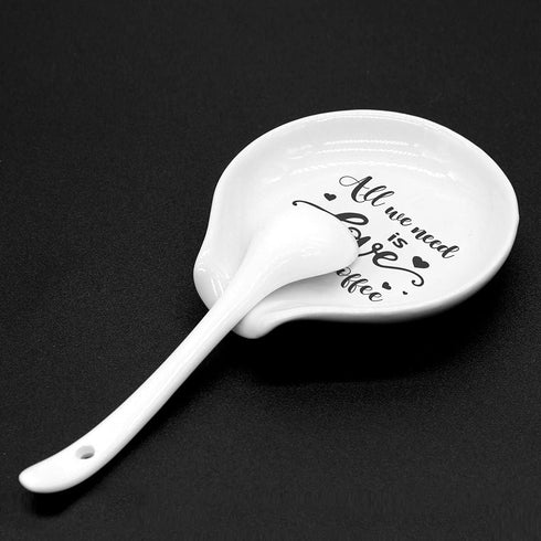 Littlefa Funny Coffee Quote Black Sign - All We Need is Love And Coffee Ceramic Coffee Spoon Holder - Coffee Station