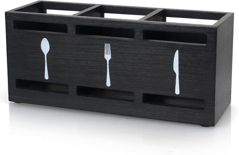 Ayiaren Wooden Silverware Caddies, Flatware Cutlery Holder for Kitchen Utensils, Black Countertop Organizer