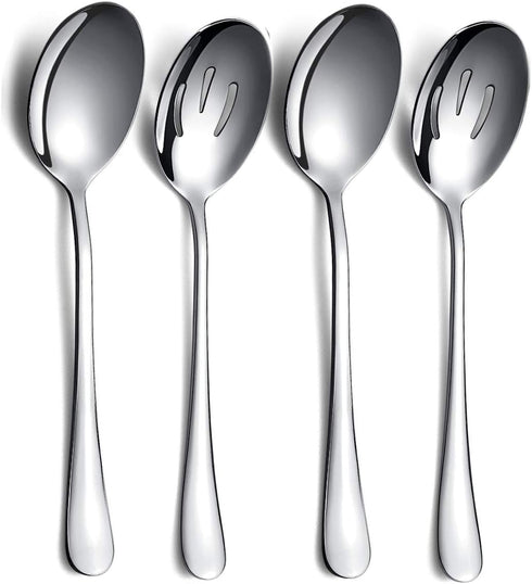 Kyraton 4-Piece Stainless Steel Serving Utensil Set, 2 Serving Spoons and 2 Slotted Spoons