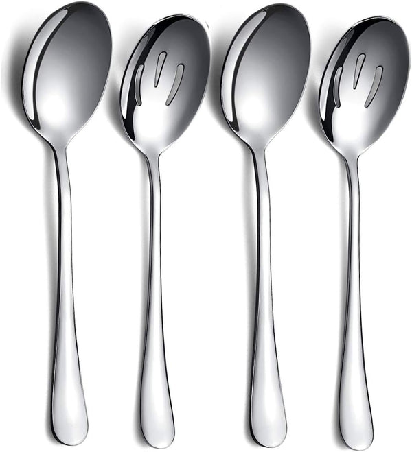 Kyraton 4-Piece Stainless Steel Serving Utensil Set, 2 Serving Spoons and 2 Slotted Spoons