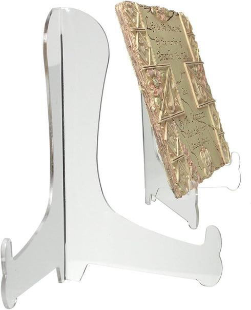 BANBERRY DESIGNS Clear Acrylic Easels - 5" H Fixed Position Tabletop Display Stand for Plates, Pictures, Books, Plaques