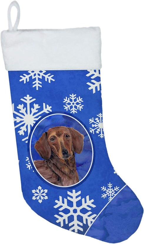 Caroline's Treasures SC9368-CS Dachshund Winter Snowflakes Holiday Christmas Stocking, Fireplace Hanging Decor