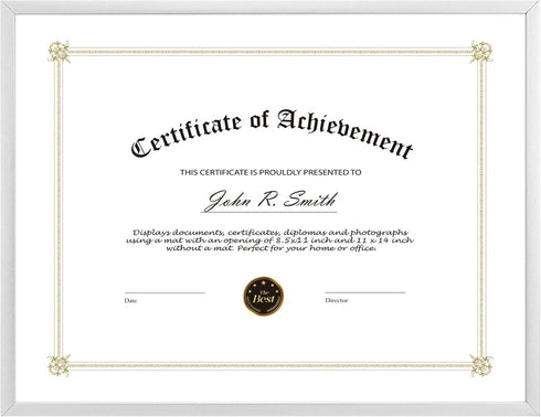 Golden State Art Aluminum Certificate Frame - 8.5x11 Metal Diploma Frames with Real Glass Front, Silver