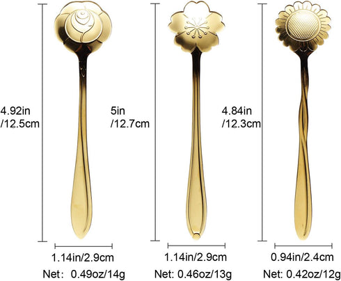 12-Pack Flower Spoons by IRONX, 18/0 Stainless Steel, Creative Cute Tableware, Mini Teaspoon Dessert Spoons