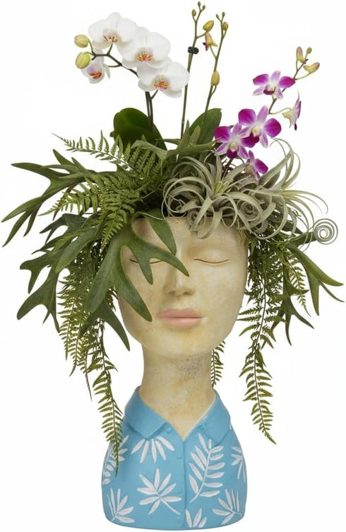 5x6x10.5 Inch DiliComing Face Planter Pot Head Planter - Resin Blue Boy Head Planters for Indoor Outdoor Plants