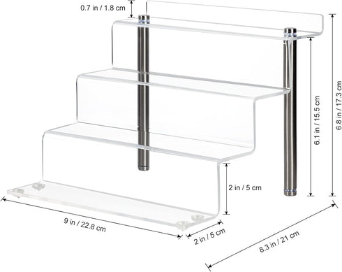 Acrylic Riser Shelf 4 Tier Clear Display Stand for Collectibles, Cupcakes, Perfumes, 9 x 8.3 x 6.8 in (Small, 2 Pack)
