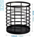 Large Round Utensil Holder for Kitchen Counter, 5.2" x 5.2" x 6" with Wooden Base, Matte Black Cooking Organizer.
