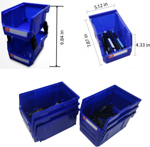 Pe&Hui 6 Pack Storage Organizer Bins, Wall Mount Parts Rack, Stackable Tool Bins for Screws and Office Supplies