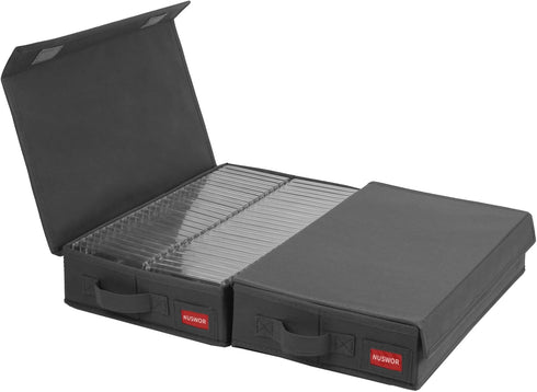 Minimalist Storage Box (Cassette Tape), Stackable with Lid, Holds 96 Cassettes, 16.34x9.25x3.4 Inches - Grey, 2 Count