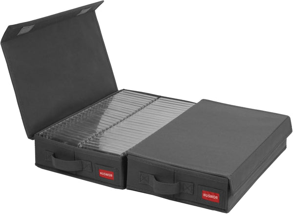 Minimalist Storage Box (Cassette Tape), Stackable with Lid, Holds 96 Cassettes, 16.34x9.25x3.4 Inches - Grey, 2 Count