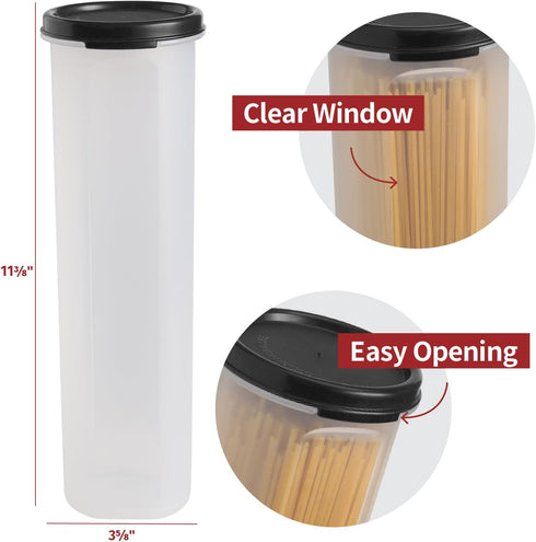 Tall Clear Spaghetti Pasta Container with Lid, Airtight Leakproof Keeper, 37 oz, Multi-Purpose Food Storage