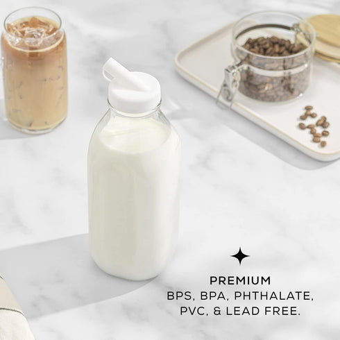 32 Oz, 3 Pack JoyJolt Glass Milk Bottles with Lids and Pourer Airtight Heavy Duty Reusable Glass Bottles, Leakproof