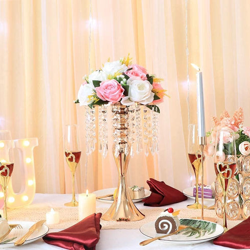 13"- 2pcs) Metal Wedding Centerpieces for Table, Crystal Flower Stands, Wedding Road Lead Flower Holders, Crystal