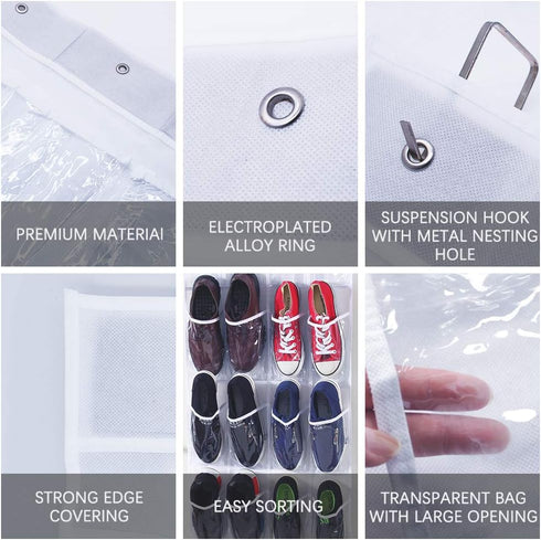 QUMENEY 24-Pocket Over-The-Door Shoe Organiser, Folding Hanging Organiser with Hooks, Heavy-Duty Hanging Mesh Holder