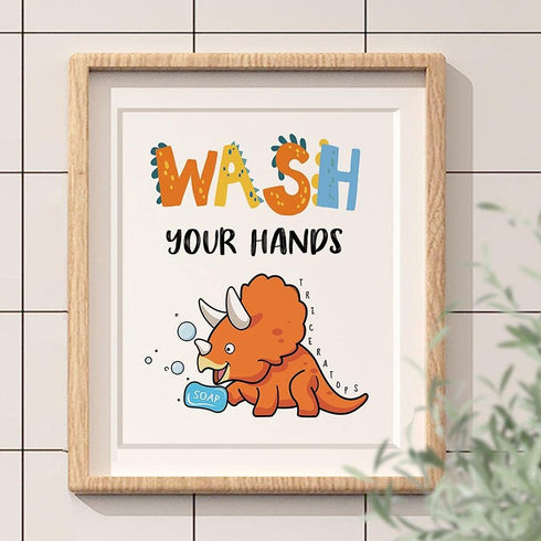 Dinosaur Bathroom Decor - Funny Themed Inspirational Quotes Art Print, Set of 4 (8”X10”), Unframed