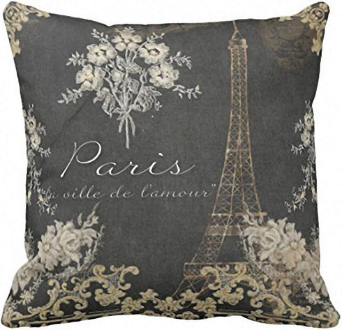Emvency Throw Pillow Cover Black Vintage Paris City of Love Eiffel Tower Chalkboard, 18 x 18 Inch