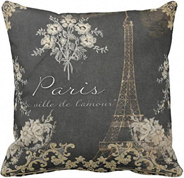 Emvency Throw Pillow Cover Black Vintage Paris City of Love Eiffel Tower Chalkboard, 18 x 18 Inch