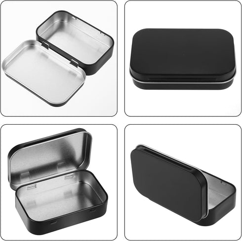 Metal Rectangular Empty Hinged Tins, Small Portable Containers with Lids for Storage of Candies and Crafts
