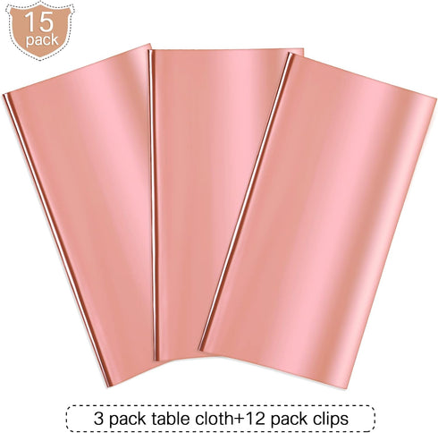Tatuo 3 Pieces Foil Party Rectangular Table Covers, 54 x 108 Inch Shiny Plastic Waterproof Tablecloth for Wedding