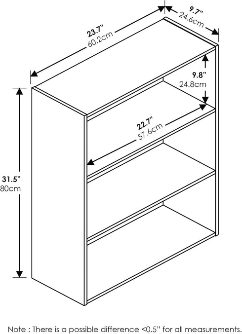 Furinno Pasir Open Shelf Bookcase, 3-Tier, Espresso
