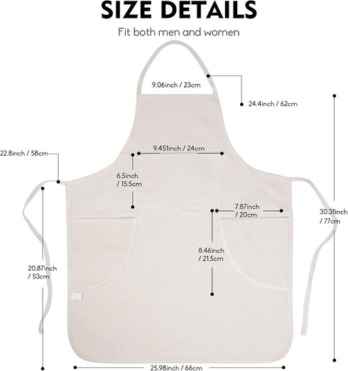 Professional Bib Apron by conda, 100% Cotton Canvas, Waterproof, 31inch x 27inch, 3 Pockets for Adults
