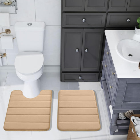 Buganda Bathroom Rug and Mat Set, 2 Piece Memory Foam Bath Mat and U-Shaped Toilet Rug, Soft Non-Slip