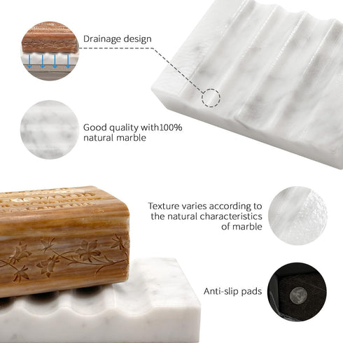 CNTBO WeDoDecor Real Marble Soap Dish for Shower Stone Tray Small Bar Soap Holder with Self Draining | Non-Slip, Luxury