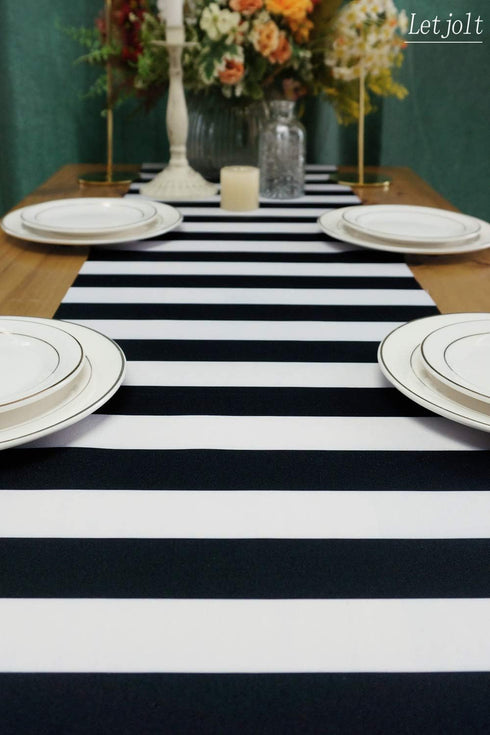 Black and White Striped Table Runner for Anniversary Dinner Party Supplies, Birthday Party Wedding Winter New Years