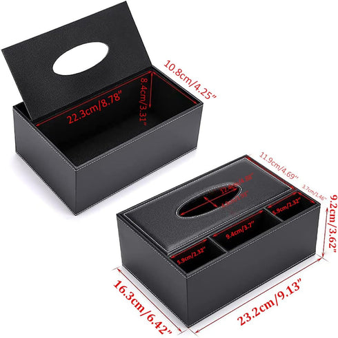PU Leather Tissue Box Cover - Multifunctional Tissue Box Holder with Stationery Remote Control Box - Elegant and Stylish Home Napkin Holder Desktop Tissue Paper Holder Desk Storage Organizer (Black) by YUNXIASW