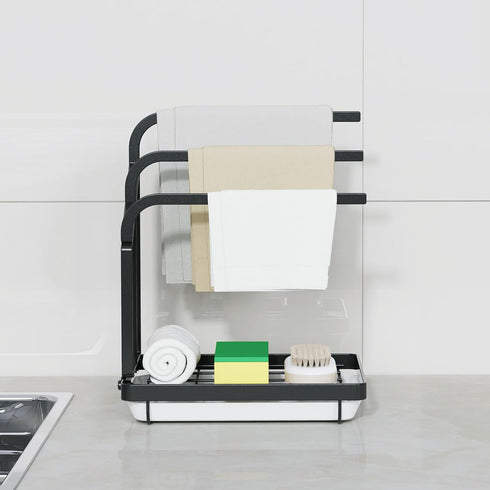 Apsan Sponge Holder with Drain Pan for Kitchen Sink, Kitchen Sink Caddy Organizer for Sponge Brush Soap Dish