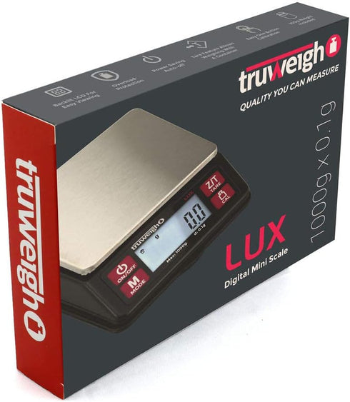 LUX Digital Mini Scale (1000g x 0.1g, Black/Red) - Portable Food Scale for Meal Prep and Coffee