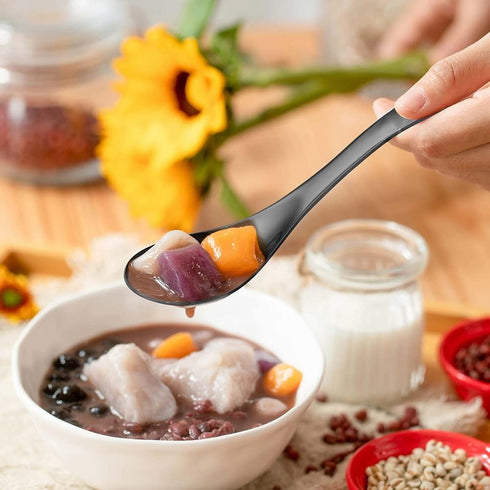 4 Pieces Stainless Steel Asian Soup Spoons, 6.3 Inch Mirror Polished Black Ramen Spoons