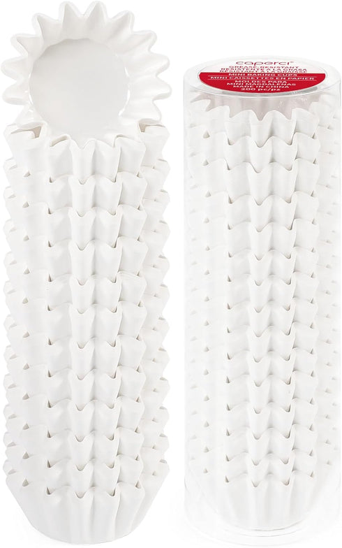 Caperci Heavy Duty White Mini Cupcake Liners, 200 Counts, Grease-Resistant Muffin Baking Cups, No Muffin Pan Needed