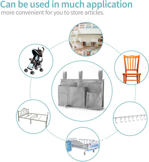 Bseash Bunk Bed Organizer, Bedside Caddy Hanging Storage Bag with 8 Pockets for College Dorm, Baby Bed Rails (Gray)