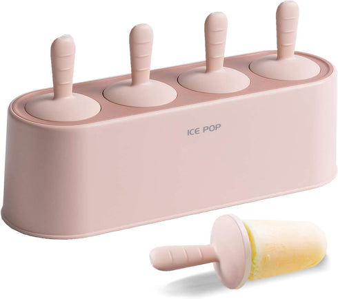 Homemade Popsicle Mold Set, 4 Pieces, Easy Release Silicone Ice Cream Maker, Reusable DIY Pop Molds (Pink, IcyClassic