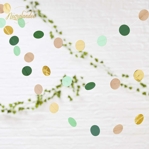 NICROLANDEE 3 Pack Sage Green Dots Paper Garland String Hanging Backdrop for Wedding Party, Baby Shower, Birthday,