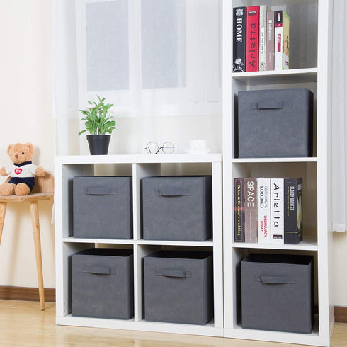 MAX Houser Set of 6 Storage Bins, Cubes, Baskets with Dual Handles for Home Closet Bedroom Organizers, Foldable
