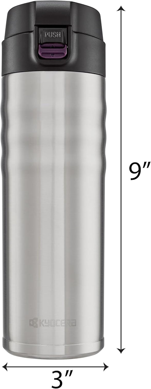 Kyocera 17oz. Double Wall Vacuum Insulated Travel Mug, Ceramic Coated Interior, Stainless Steel