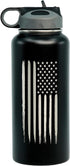 32oz American Flag Stainless Steel Insulated Water Bottle - Engraved USA Flag Gift Set | Flag 32 oz Water Bottle