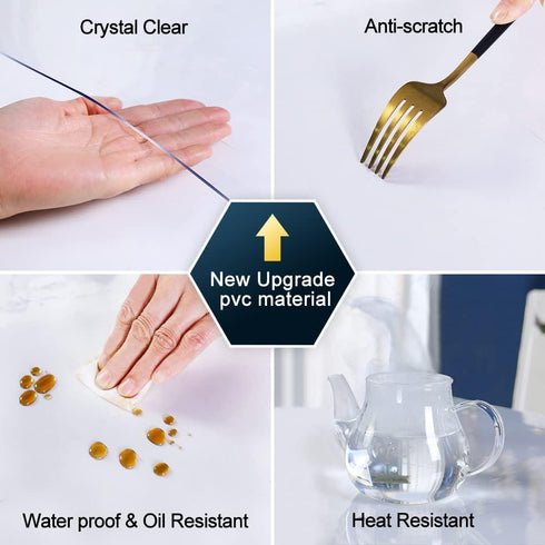 Rectangle Clear PVC Table Top Protector 17x34 Inch, 1.5mm Thick Waterproof Desk Cover Pad for Dining & Writing Desk