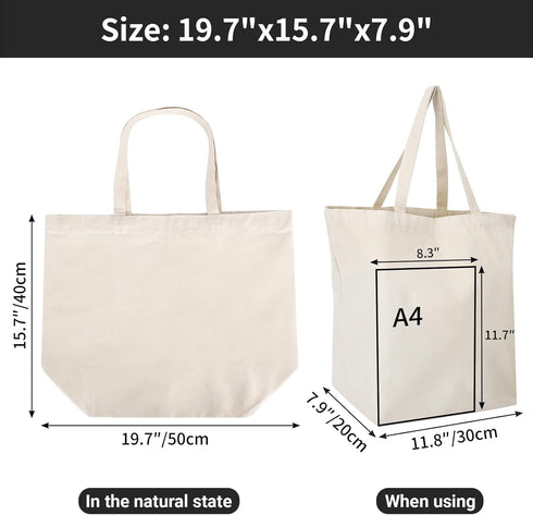 Segarty 3pcs 19.7x15.7 inch 12oz Blank Tote Canvas Bag with Zipper, Bags with Handles, Heavy Duty Reusable Washable