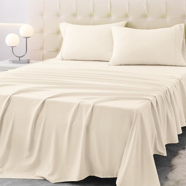 Queen Size Bed Sheet Set - 4 Piece Soft Microfiber Sheets with