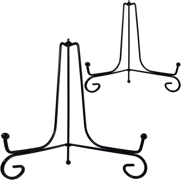 2PCS Premium Black Iron Plate Stands, 8 Inch Decorative Metal Holders for Displaying Plates, Frames, Books, and Cards
