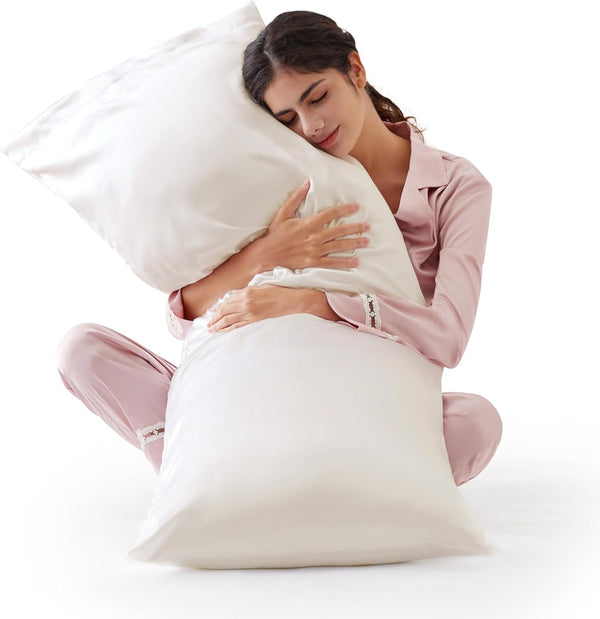 Love's Cabin Ivory Satin Body Pillowcase, 20x54 inches, Similar to Silk with Envelope Closure, Silky Cooling for Hair