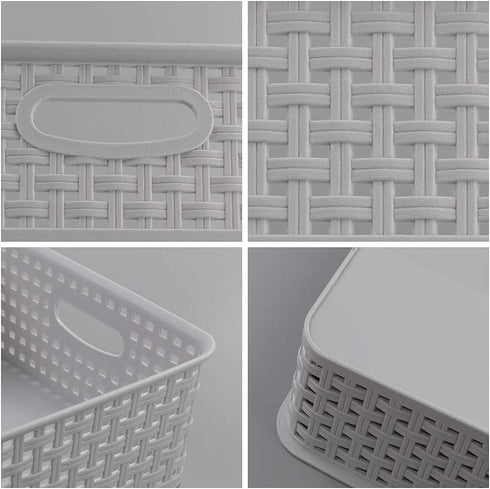 4-Pack Plastic Office Storage Baskets, A4 Basket Trays in Grey for Organizing Supplies