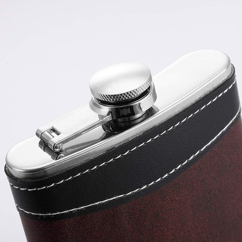 Premium 1 Pack 8 Oz Hip Flask for Liquor, Soft Touch Leather Wrap with Funnel, Leak Proof Stainless Steel